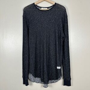 Kinetix Women's M Long Sleeve Top Black Speckled Textured Knit Rounded Hem USA